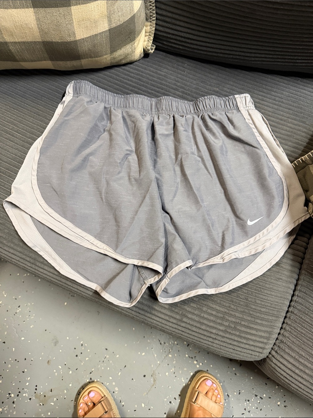 Nike Women's Light Gray Athletic Running Shorts with White Trim
